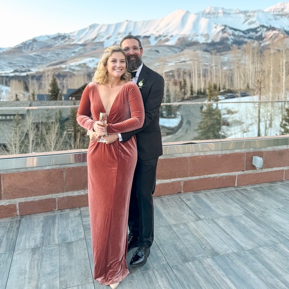 Anthropologie JENNY YOO RYLAND V-NECK LONG-SLEEVE OPEN-BACK STRETCH VELVET GOWN - Picture 2 of 3